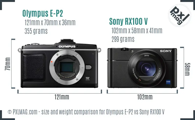 Olympus E-P2 vs Sony RX100 V size comparison