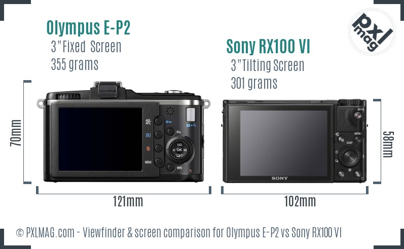 Olympus E-P2 vs Sony RX100 VI Screen and Viewfinder comparison