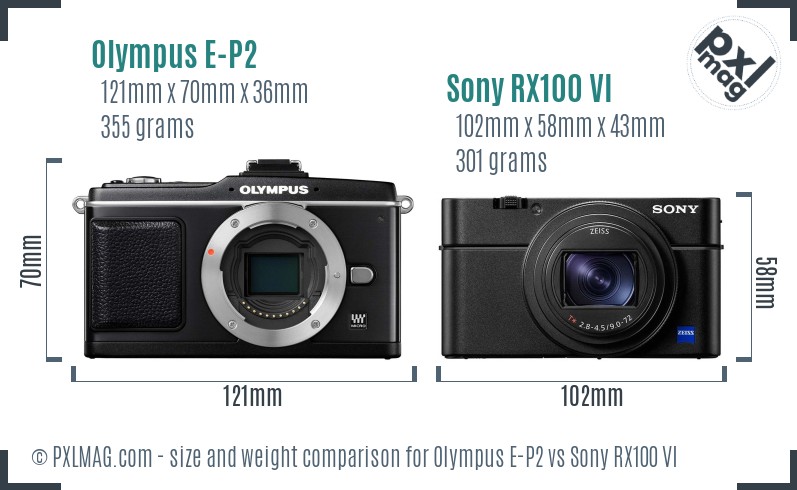 Olympus E-P2 vs Sony RX100 VI size comparison Olympus E-P2 vs Sony RX100 VI size comparison