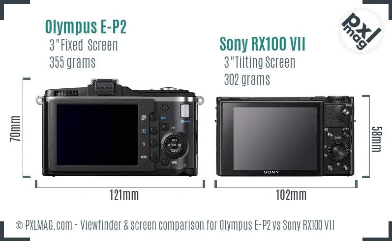 Olympus E-P2 vs Sony RX100 VII Screen and Viewfinder comparison