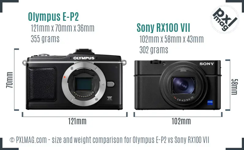 Olympus E-P2 vs Sony RX100 VII size comparison