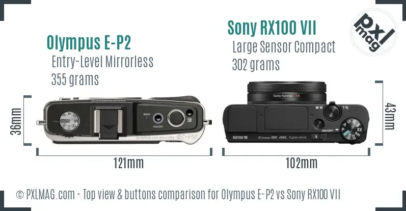 Olympus E-P2 vs Sony RX100 VII top view buttons comparison