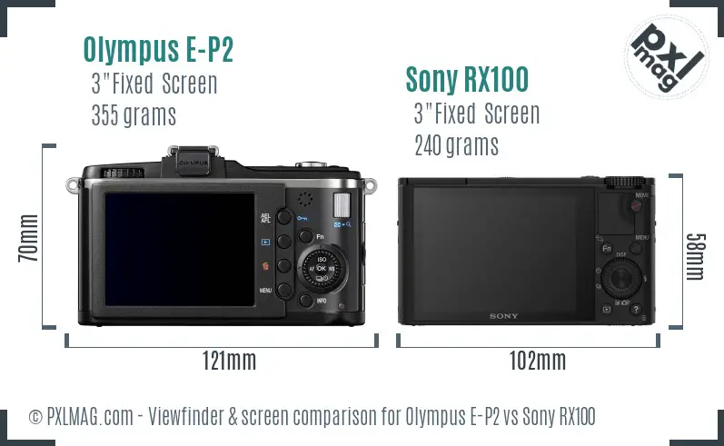 Olympus E-P2 vs Sony RX100 Screen and Viewfinder comparison