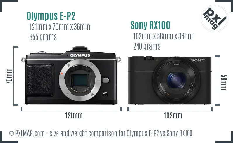 Olympus E-P2 vs Sony RX100 size comparison