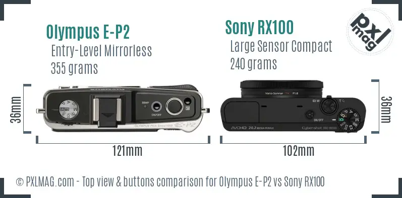 Olympus E-P2 vs Sony RX100 top view buttons comparison