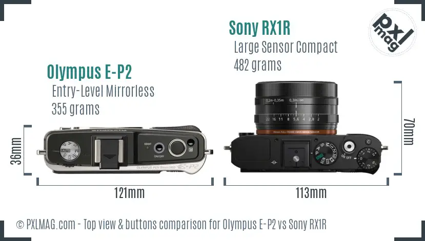 Olympus E-P2 vs Sony RX1R top view buttons comparison