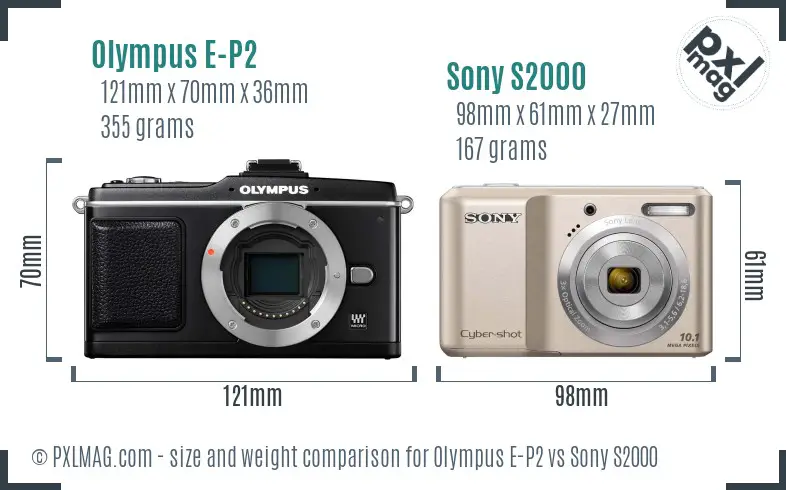 Olympus E-P2 vs Sony S2000 size comparison