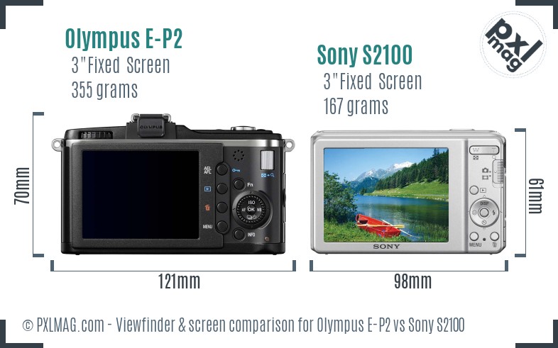 Olympus E-P2 vs Sony S2100 Screen and Viewfinder comparison