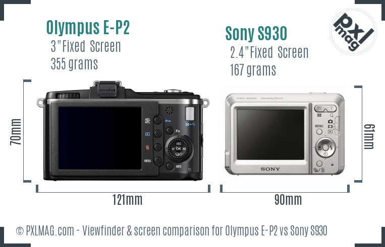 Olympus E-P2 vs Sony S930 Screen and Viewfinder comparison