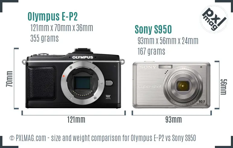 Olympus E-P2 vs Sony S950 size comparison