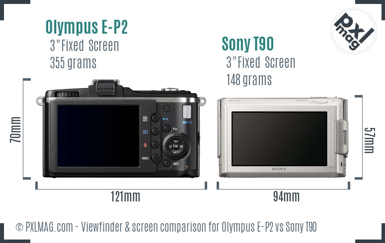 Olympus E-P2 vs Sony T90 Screen and Viewfinder comparison