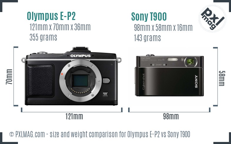 Olympus E-P2 vs Sony T900 size comparison
