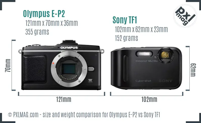 Olympus E-P2 vs Sony TF1 size comparison