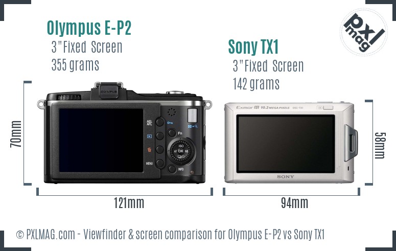 Olympus E-P2 vs Sony TX1 Screen and Viewfinder comparison