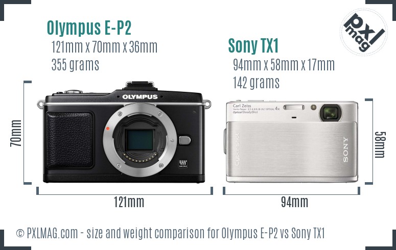 Olympus E-P2 vs Sony TX1 size comparison Olympus E-P2 vs Sony TX1 size comparison