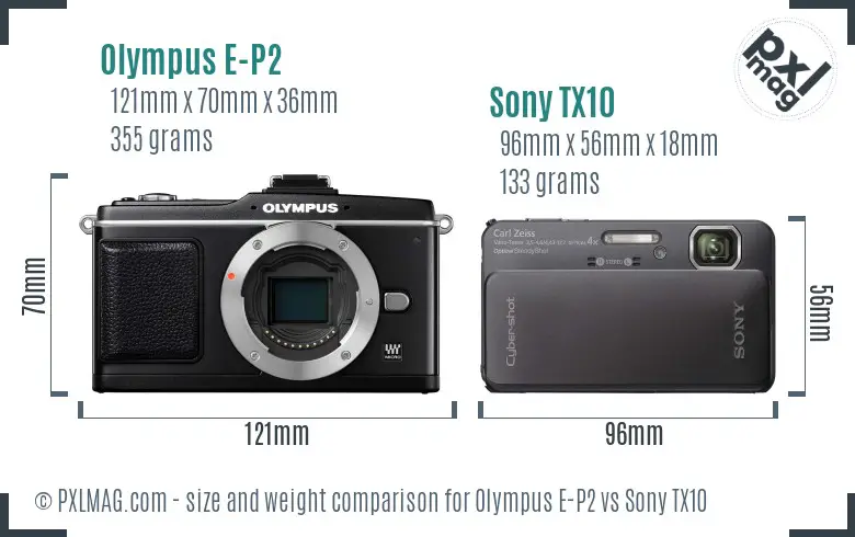 Olympus E-P2 vs Sony TX10 size comparison Olympus E-P2 vs Sony TX10 size comparison