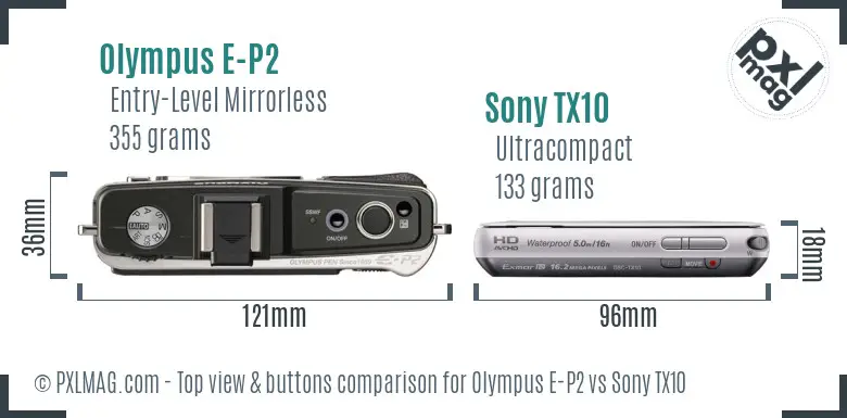 Olympus E-P2 vs Sony TX10 top view buttons comparison Olympus E-P2 vs Sony TX10 top view buttons comparison
