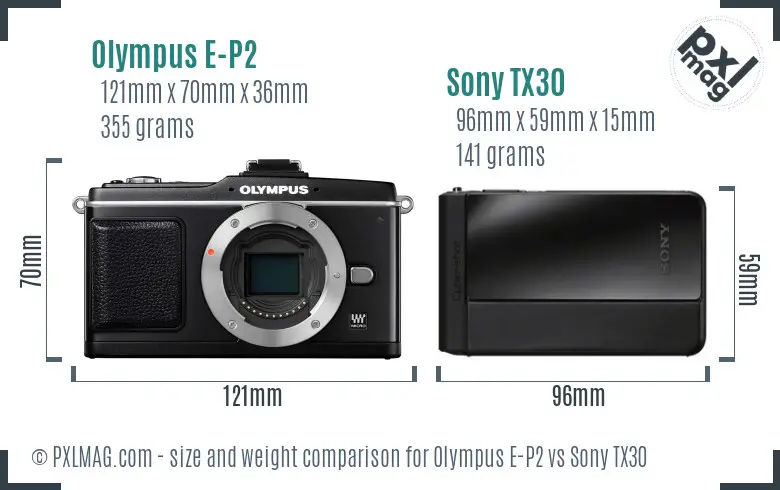 Olympus E-P2 vs Sony TX30 size comparison Olympus E-P2 vs Sony TX30 size comparison