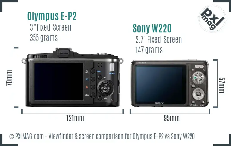 Olympus E-P2 vs Sony W220 Screen and Viewfinder comparison