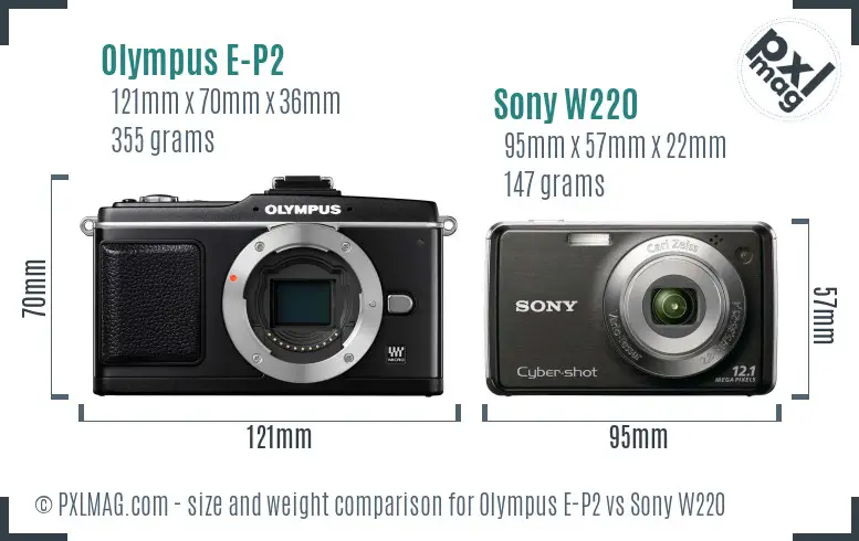 Olympus E-P2 vs Sony W220 size comparison