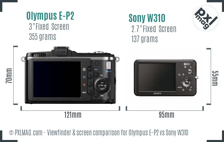 Olympus E-P2 vs Sony W310 Screen and Viewfinder comparison