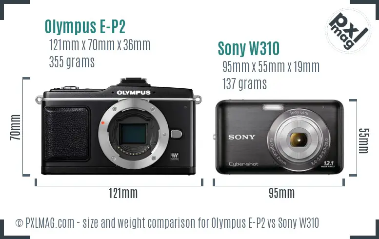 Olympus E-P2 vs Sony W310 size comparison