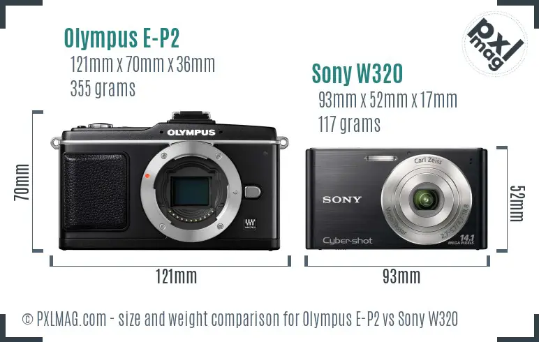 Olympus E-P2 vs Sony W320 size comparison Olympus E-P2 vs Sony W320 size comparison