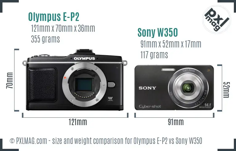 Olympus E-P2 vs Sony W350 size comparison