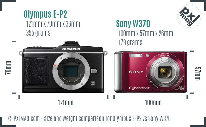 Olympus E-P2 vs Sony W370 size comparison