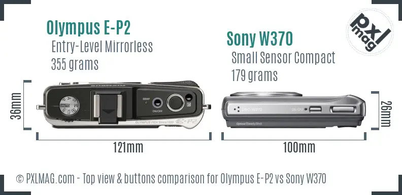 Olympus E-P2 vs Sony W370 top view buttons comparison