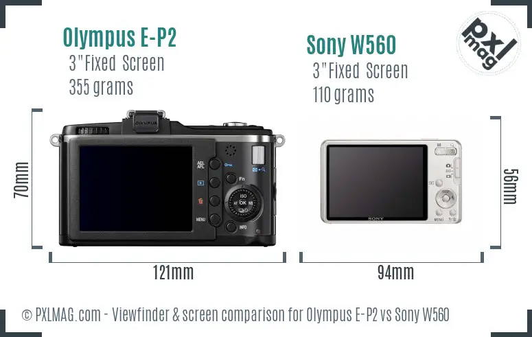 Olympus E-P2 vs Sony W560 Screen and Viewfinder comparison