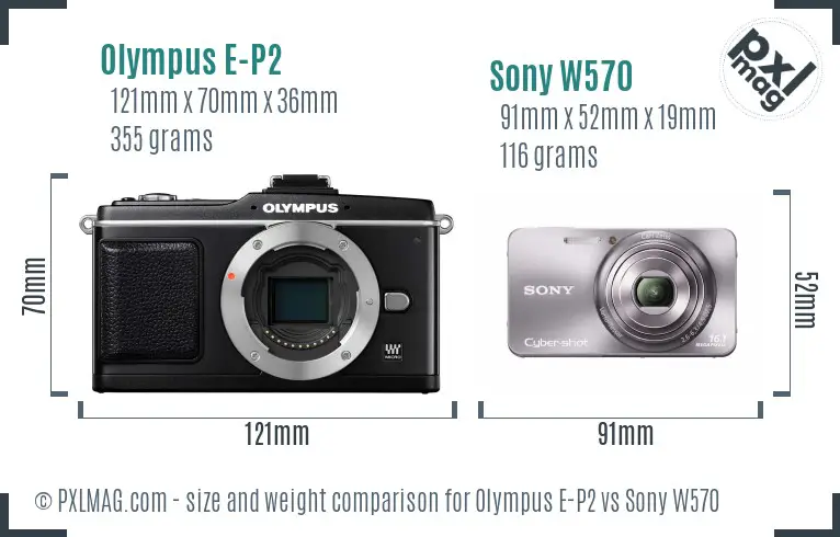 Olympus E-P2 vs Sony W570 size comparison