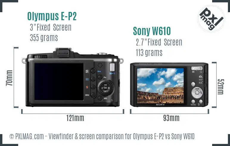 Olympus E-P2 vs Sony W610 Screen and Viewfinder comparison