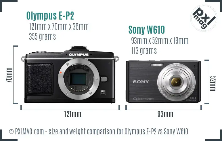 Olympus E-P2 vs Sony W610 size comparison Olympus E-P2 vs Sony W610 size comparison