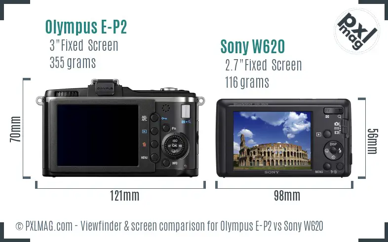 Olympus E-P2 vs Sony W620 Screen and Viewfinder comparison