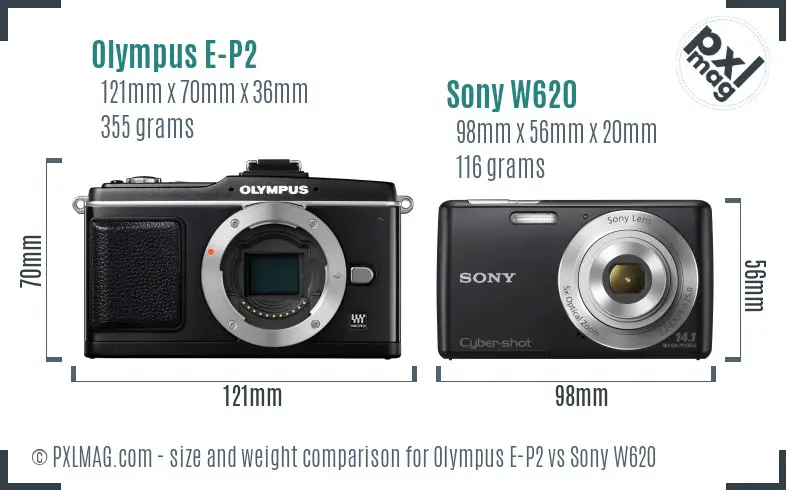 Olympus E-P2 vs Sony W620 size comparison