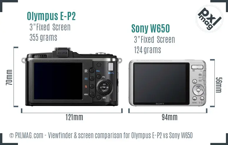 Olympus E-P2 vs Sony W650 Screen and Viewfinder comparison
