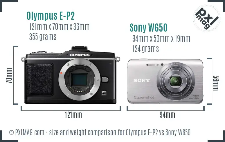 Olympus E-P2 vs Sony W650 size comparison