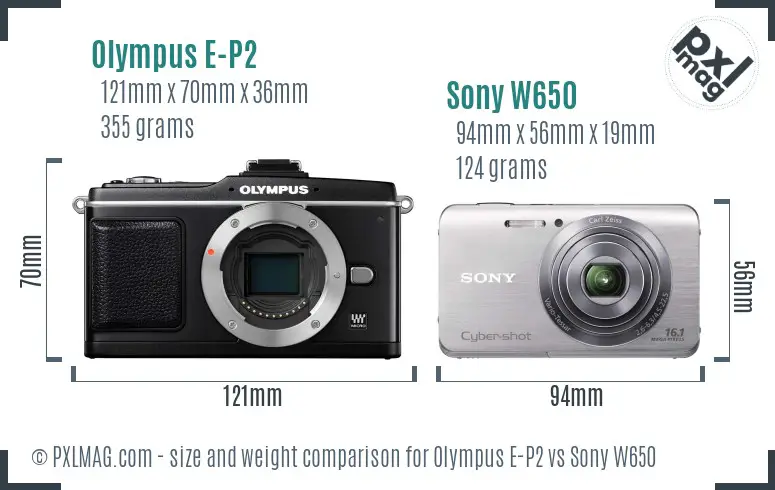 Olympus E-P2 vs Sony W650 size comparison Olympus E-P2 vs Sony W650 size comparison