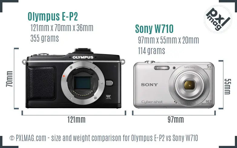 Olympus E-P2 vs Sony W710 size comparison