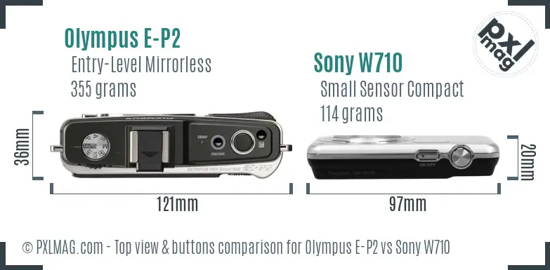 Olympus E-P2 vs Sony W710 top view buttons comparison