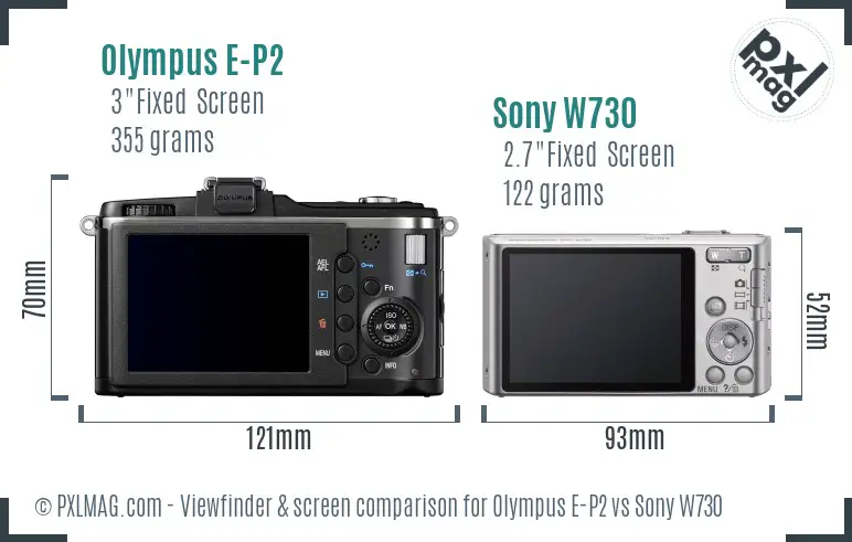 Olympus E-P2 vs Sony W730 Screen and Viewfinder comparison