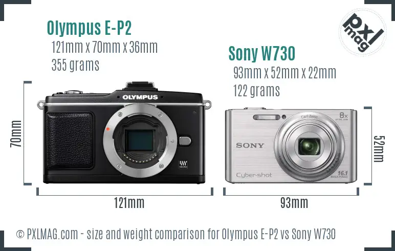 Olympus E-P2 vs Sony W730 size comparison