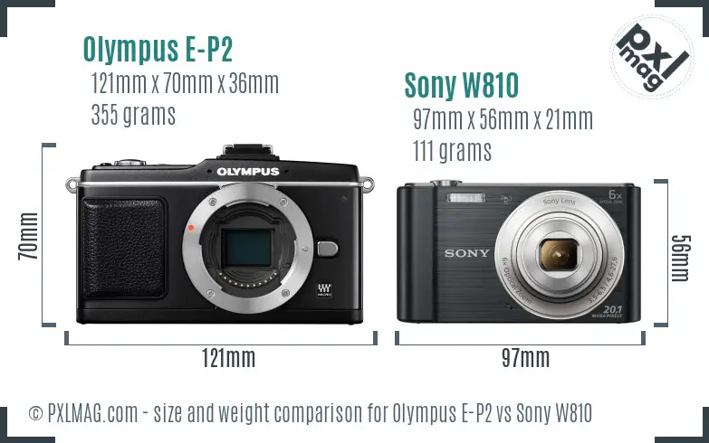 Olympus E-P2 vs Sony W810 size comparison