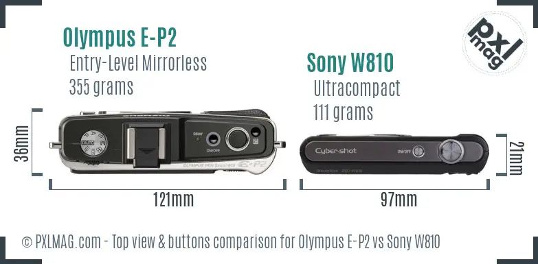 Olympus E-P2 vs Sony W810 top view buttons comparison