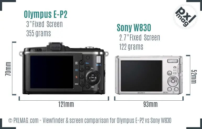 Olympus E-P2 vs Sony W830 Screen and Viewfinder comparison