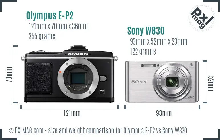 Olympus E-P2 vs Sony W830 size comparison