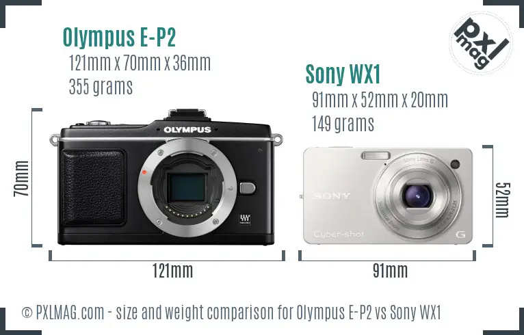 Olympus E-P2 vs Sony WX1 size comparison
