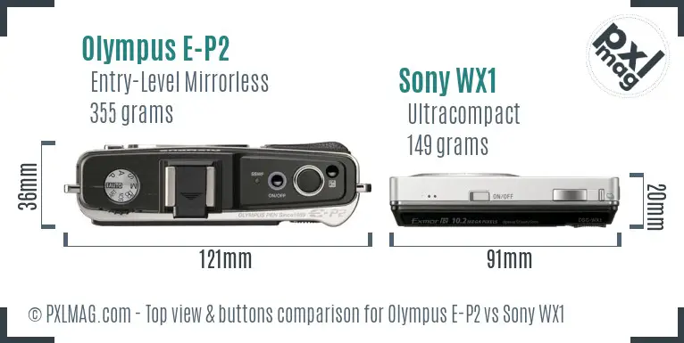 Olympus E-P2 vs Sony WX1 top view buttons comparison