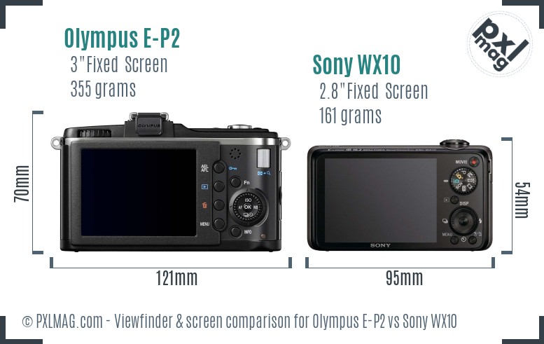 Olympus E-P2 vs Sony WX10 Screen and Viewfinder comparison